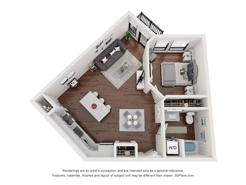 Floor plan for 1 bed, 1 bath, 718 sqft